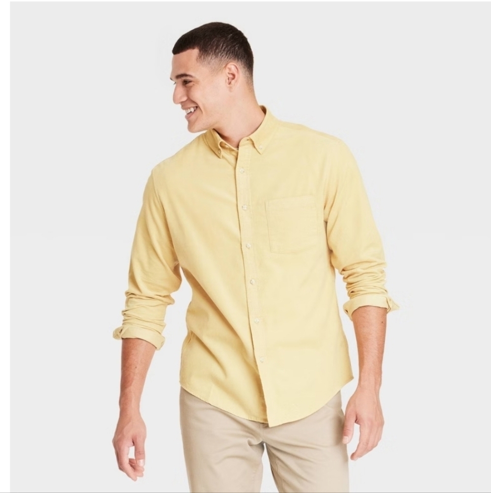 Men's Long Sleeve Mid-Weight Corduroy Button-Down Shirt - Goodfellow & Co Gold S